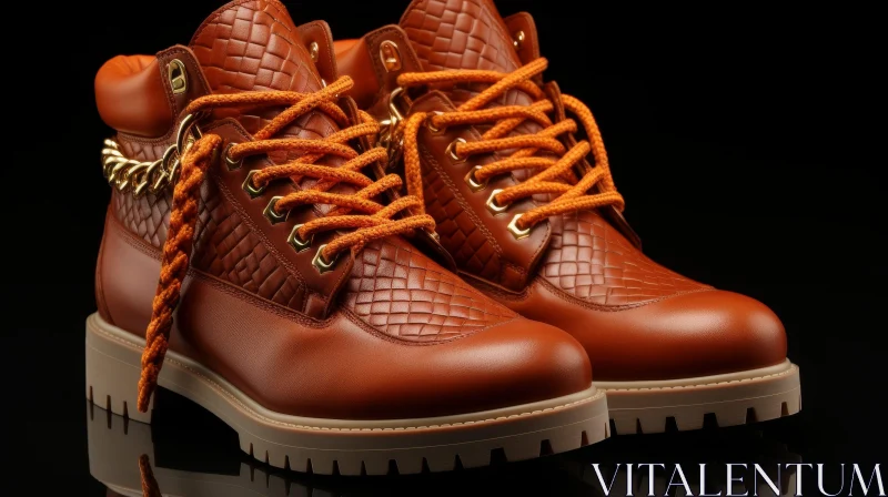 Brown Leather Boots with Orange Laces and Gold Chains AI Image