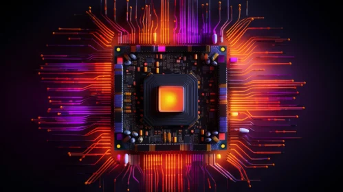 Computer Chip 3D Illustration - Orange and Purple Background