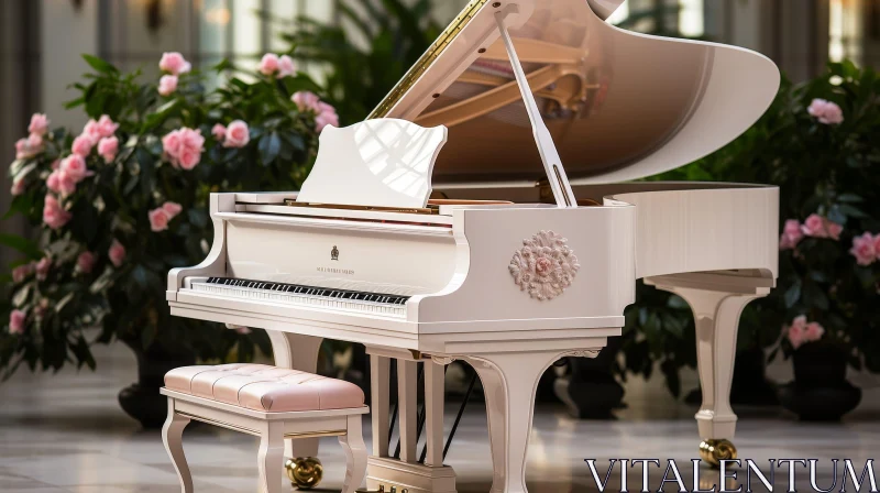 Elegant White Grand Piano in Luxurious Room AI Image
