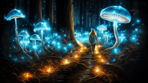 Enchanted Forest - Mystical Woman and Glowing Mushrooms