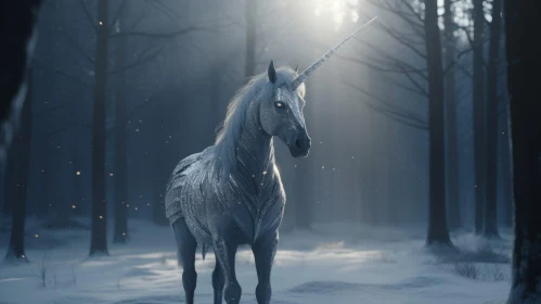 Enchanting Unicorn in Snowy Forest