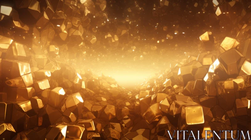 Golden Crystal Cave - 3D Rendering with Chaotic Arrangement AI Image