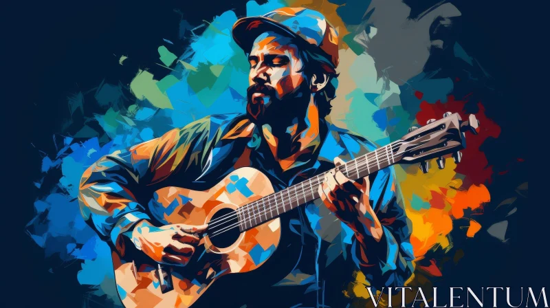 Man Playing Acoustic Guitar Digital Painting AI Image