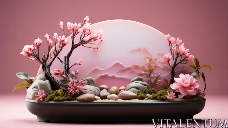AI ART Pink-themed 3D Diorama with Cherry Blossom Trees