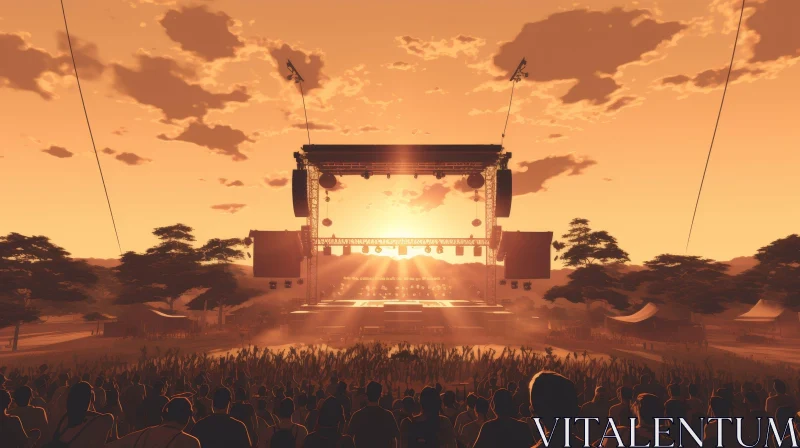 Sunset Music Festival: Energetic Crowd and Stage Silhouette AI Image