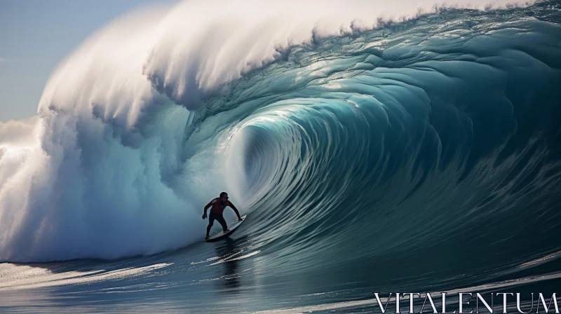 Surfer Riding Big Wave - Thrilling Ocean Adventure AI Image