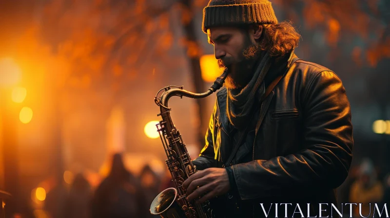 Urban Street Musician Saxophone Performance AI Image