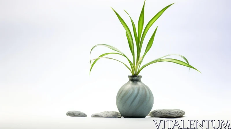 Green Plant in Blue Vase - Elegant Home and Office Decor AI Image