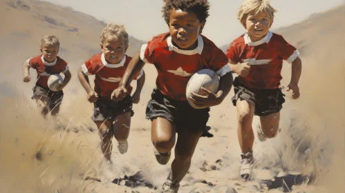 Joyful Children Running on Sandy Field