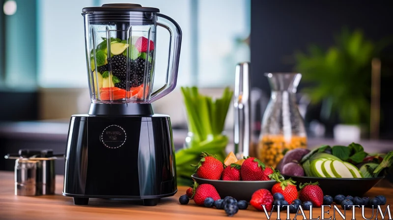 Modern Kitchen Blender and Healthy Smoothie Ingredients AI Image