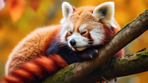 Red Panda Sleeping on Tree Branch - Peaceful Relaxation
