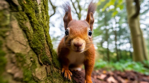 Red Squirrel Close-Up in Forest