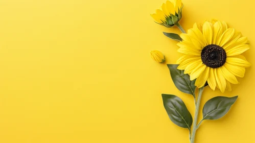Sunflower Bloom on Yellow Background