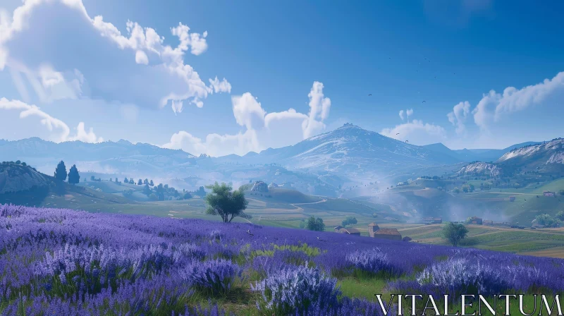 Tranquil Lavender Field Landscape AI Image
