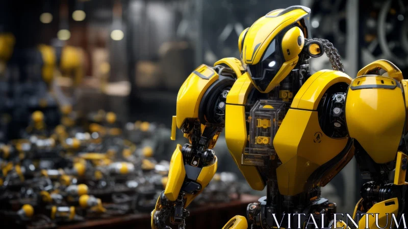 Yellow Robot in Factory - 3D Rendering AI Image