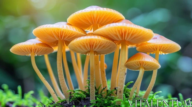 AI ART Bright Orange Mushroom Circle in Green Moss