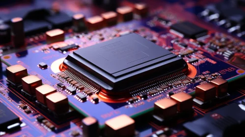 Computer Circuit Board with CPU Chip - Technological Marvel