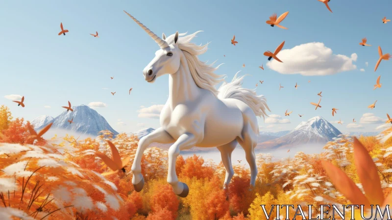 AI ART Enchanting Unicorn in Autumn Forest Painting
