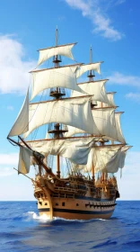 Majestic Tall Ship Sailing on Blue Sea