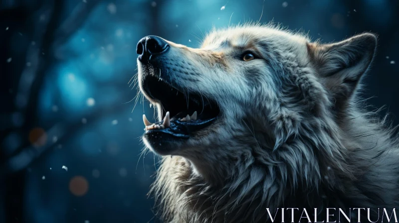Majestic White Wolf Howling in Snowy Forest AI Image