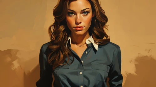 Serious Young Woman Portrait in Realistic Style