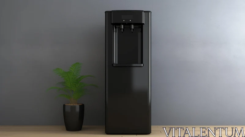 Sleek Black Water Cooler with Plant - Modern Design AI Image