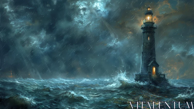 Stormy Lighthouse Digital Painting AI Image
