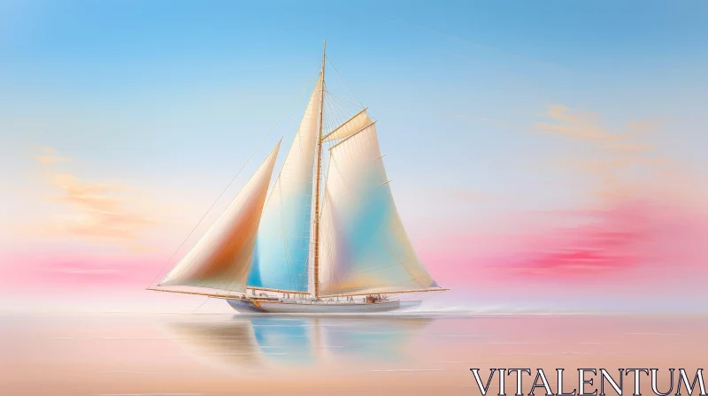 AI ART Tranquil Sailboat Painting at Sea