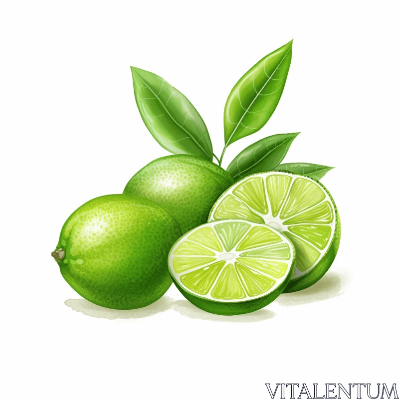 Vibrant Lime Illustration on White Background | Brushwork and Vivid Colors AI Image