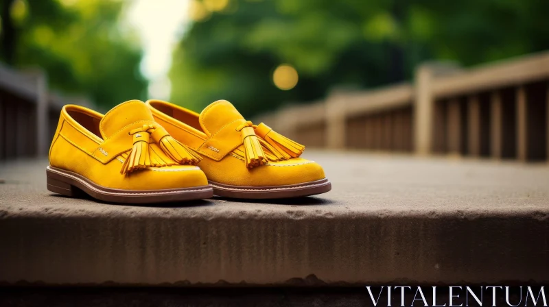 AI ART Yellow Leather Loafers on Marble Floor - Stylish Footwear for Every Occasion