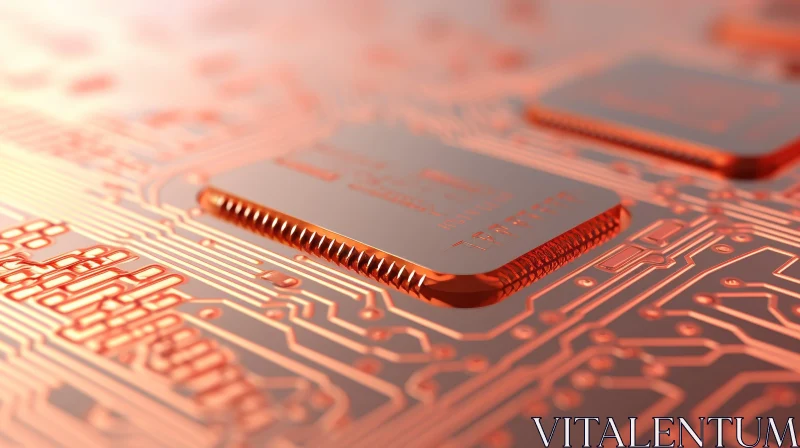 Copper-Colored Computer Circuit Board with Central Processing Unit (CPU) Chip AI Image