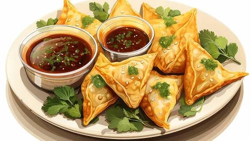 Delicious Fried Samosas with Two Dipping Sauces