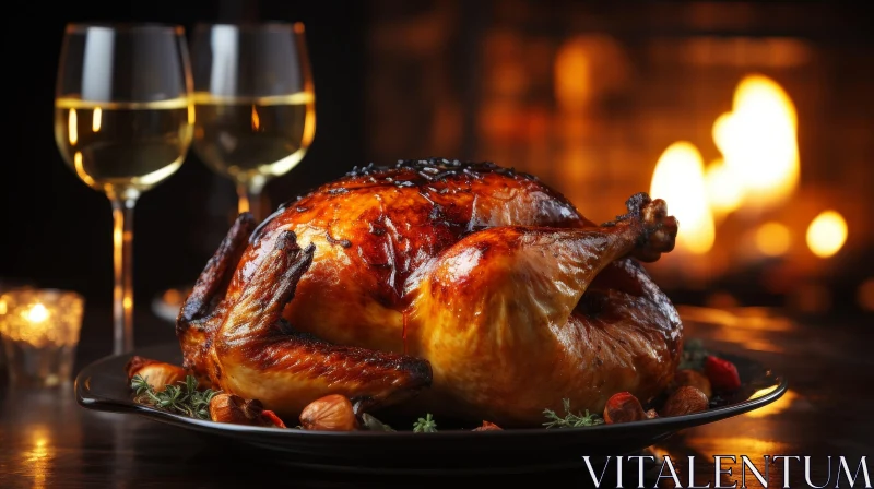Elegant Roasted Chicken and Wine Setting AI Image