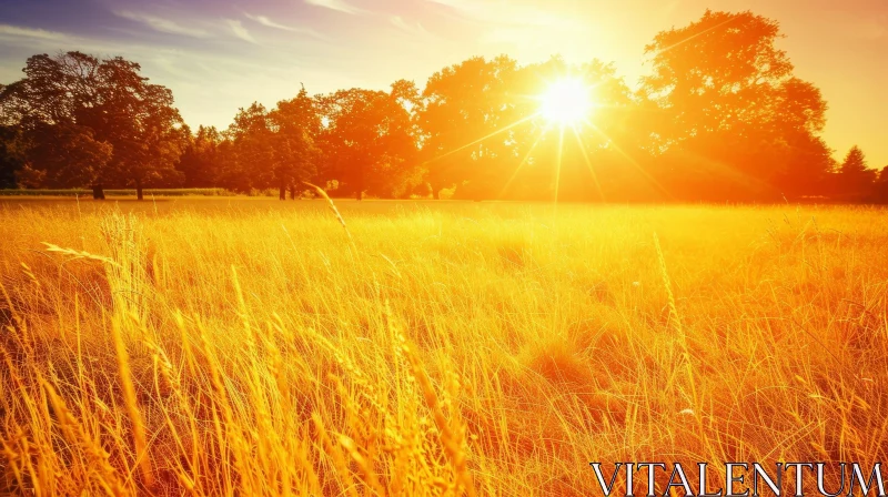 AI ART Golden Wheat Field Landscape - Serene Nature View