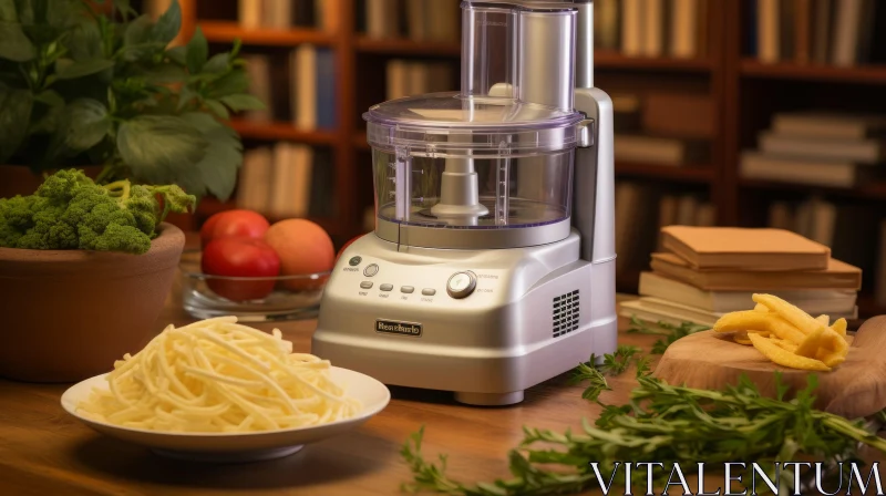 AI ART Kitchen Scene with Food Processor and Fresh Vegetables