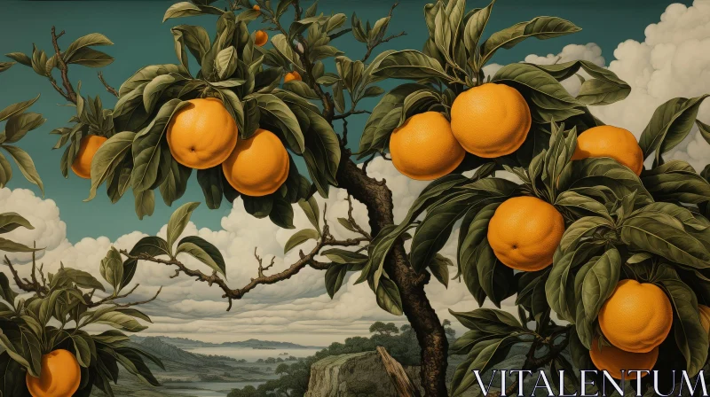 AI ART Lemon Tree Painting with Mountains and River