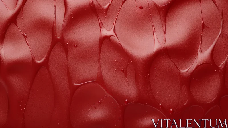 Red Liquid Surface with Bubbles and Reflections AI Image