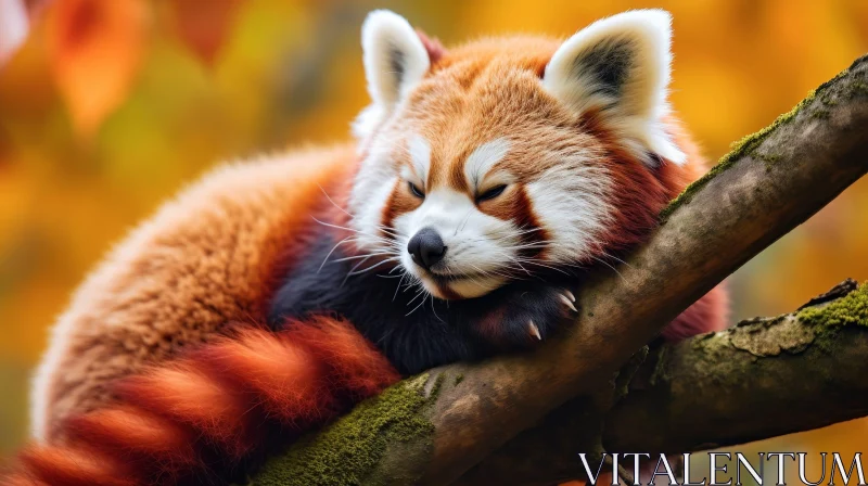 AI ART Red Panda Sleeping on Tree Branch - Peaceful Relaxation