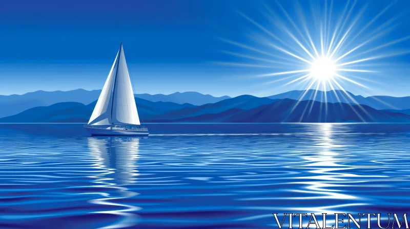 AI ART Sailboat on Serene Sea - Vector Illustration