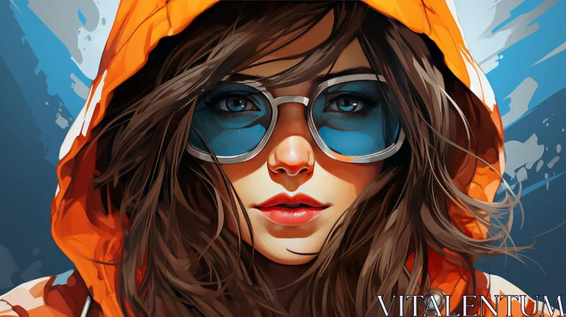 Serious Woman Portrait with Blue Sunglasses AI Image