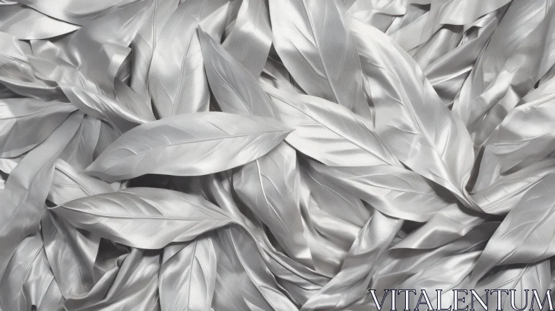 AI ART Silver Leaves Close-Up - Shiny Texture on White Background