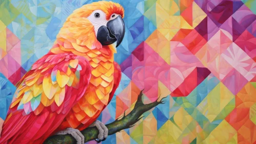 Colorful Parrot Digital Painting on Branch