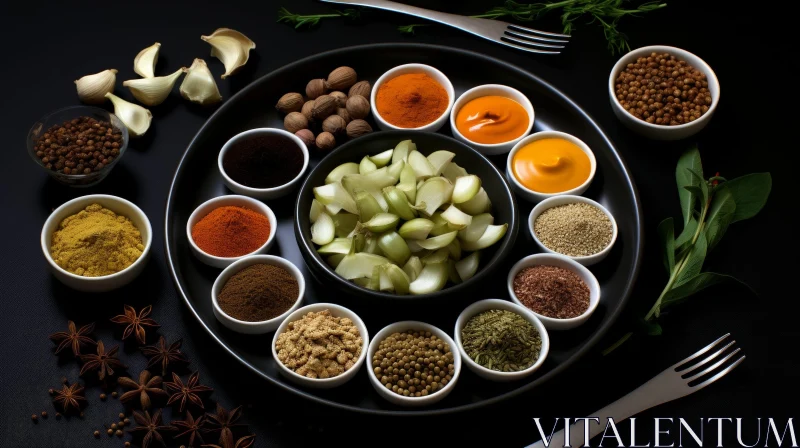 Exquisite Spices and Ingredients on Black Plate AI Image