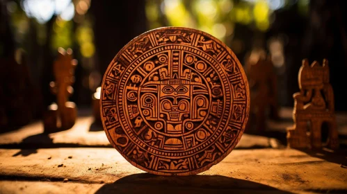 Intricate Mayan Wooden Calendar on Table