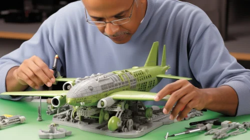 Man Assembling Plastic Model Airplane - Detailed Assembly Process