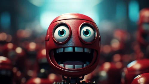Red Robot Head - 3D Rendering with Toothed Smile