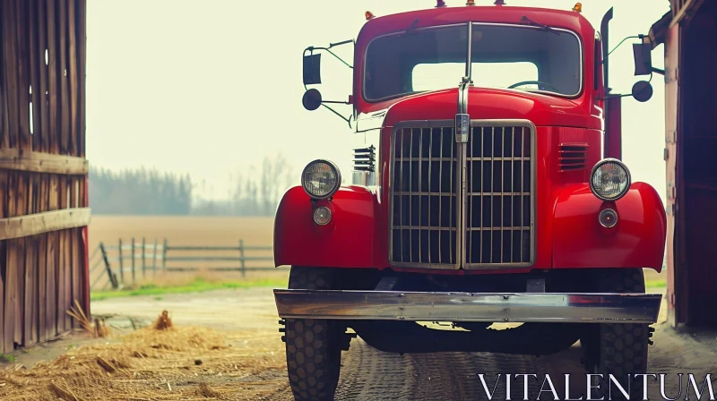 AI ART Red Vintage Truck in Barn - Nostalgic Scene