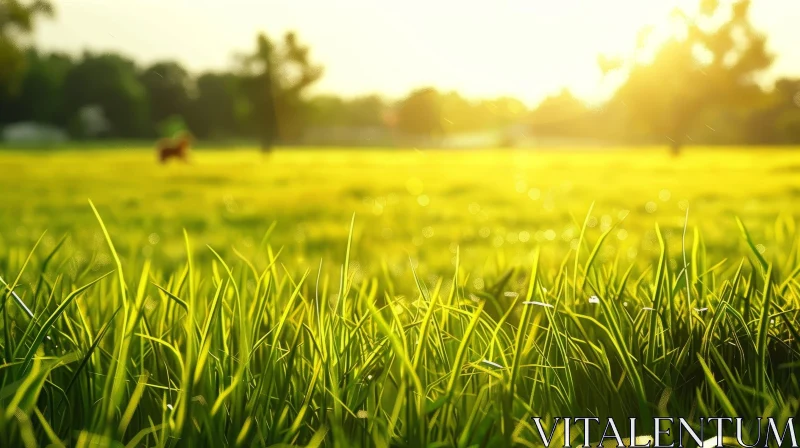Serene Field: Green Grass in Sunlight AI Image