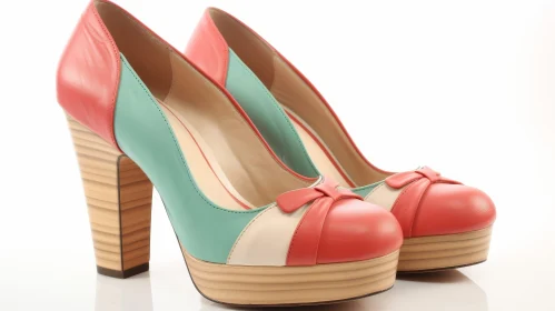 Stylish Women's Leather Heels in Light Blue, Red, and White