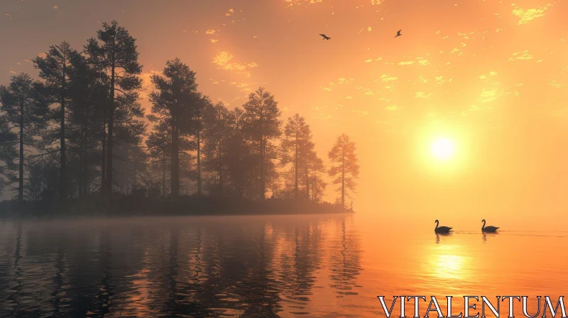 Tranquil Lake Sunset - Nature's Beauty Captured AI Image